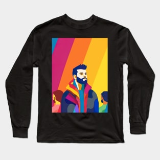 guy with colorful background Long Sleeve T-Shirt